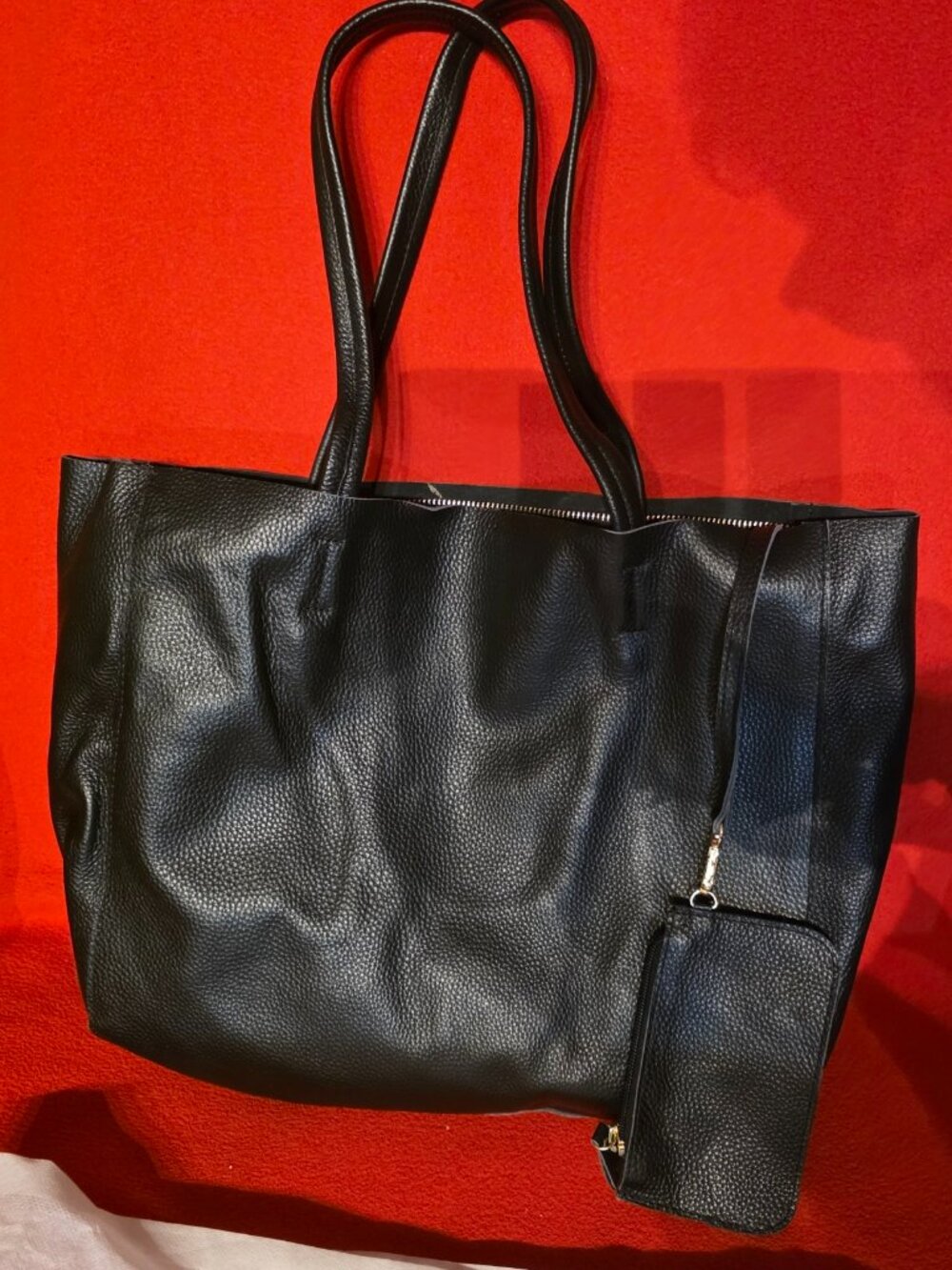Black Genuine Leather Tote with Organizer & Wallet